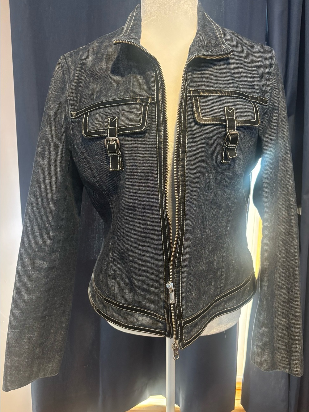 Michael Kors Dark Blue Denim Zip-Front Jacket